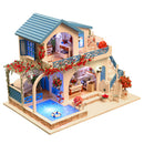 DIY Assembly Wooden Dolls House Miniature Furniture Kit With Clear Dust-proof Cover