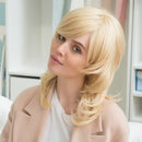 Fashion 48cm/19inch Women Wave Curly Side Bangs Fringe Human Hair Blonde Wigs + Net Cap