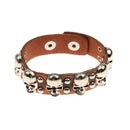 Brown Leather Bracelet Skull Charm Punk Jewelry Cuff Adjustable Wristband