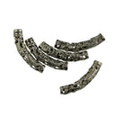 5pcs Vintage Silvery Plated Hollow Cameo Curved Tubes Charms Brass Beads