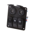 3 Gang Rocker Switch Panel Breaker Blue LED Car Marine Boat Circuit Waterproof 4 USB Charger Port