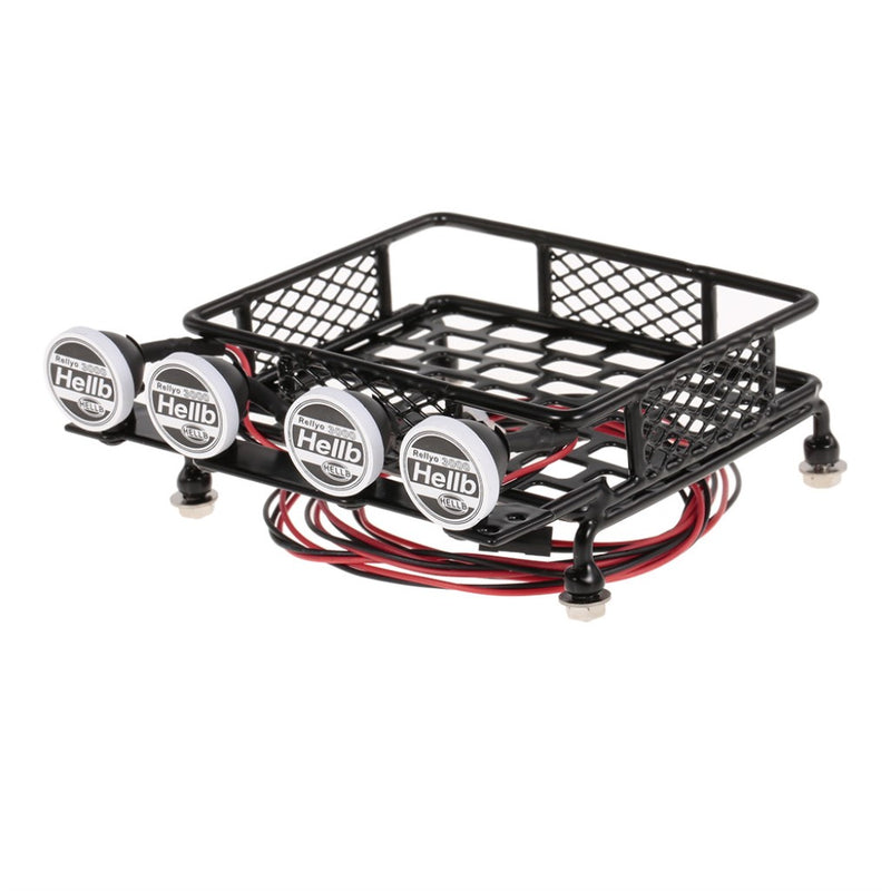 RC 1/10 Metal Roof Rack Luggage Carrier with Round LED Lights 2 White 2 Red