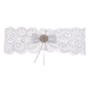 Romantic Wedding Bridal Lace Garter Pearls Rhinestone Bow Garter White
