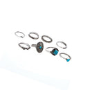 8 Pieces/Set Antique Silver Boho Fashion Gemstone Midi Finger Rings