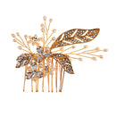 Bridal Jewelry Wedding Flower Crystal Rhinestone Pearl Hair Comb Clip Gold