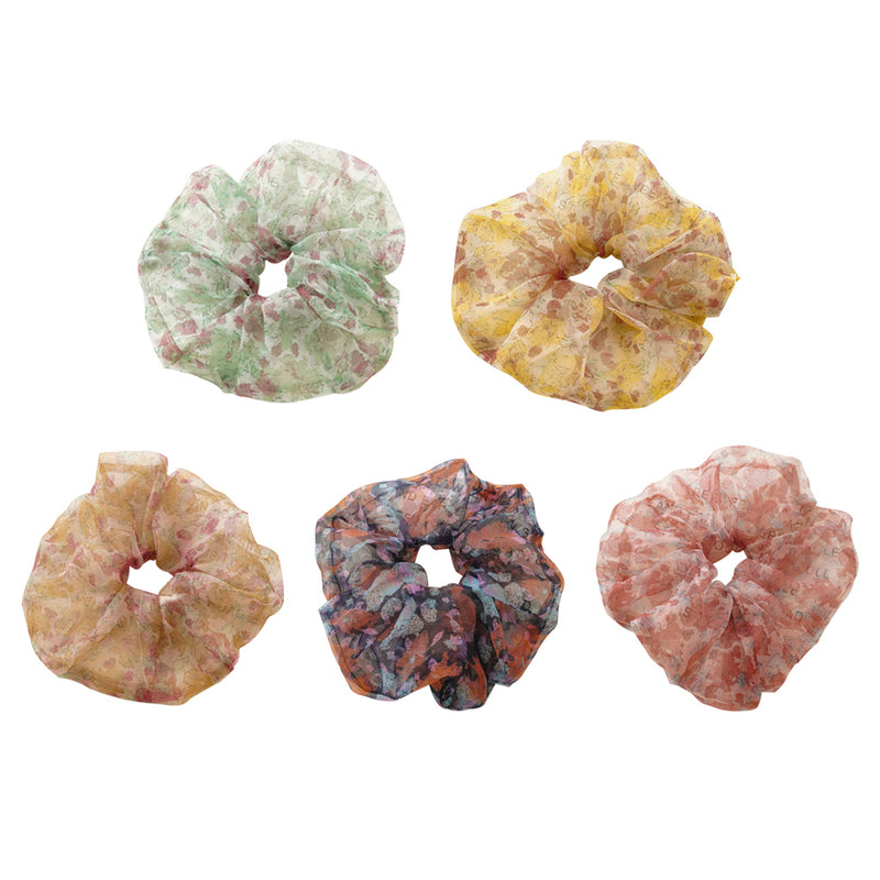 Women Chiffon Flower Scrunchies Elastic Hair Bands Ponytail Holder - Pack of 5