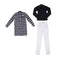 1/3 Male BJD Plaid Long Coat Shirt Jeans 3pcs Set for Normal 70cm Uncle Doll