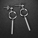 Stainless Steel Silvertone Earrings Ear Studs Cube Rectangle Bar Ring Loop Dangle Earrings