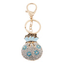 Rhinestone Crystal Bag Pendant Plum Flower Money Bags Pendant Keyring Keychain Blue