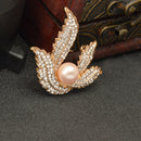Elegant Leaf Brooch Jewellery Gold Crystal Rhinestone Faux Pearl Brooch Pin for Women