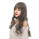 24" Women Long Natural Wavy Curly Synthetic Hair Wigs With Cap Flaxen Grey