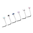 6 Pieces Assorted Color Rhinestone Stainless Steel L-shaped Nose Stud Rings Helix Bar Piercing 20g