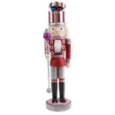 38CM Wooden Hand Painted Glitter Nutcracker w/Sceptre Walnut Puppet Statue Xmas Decorative Ornament Red