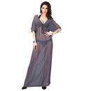 Women Girls Ladies Chiffon Elastic Adjustable Deep V Cover Up Beach Wear Dress Dark Grey