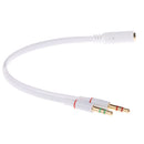 PC Headset to Smartphone Adapter 3.5mm Female to Dual Male Y Splitter Cable White