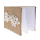 Natural Hessian Burlap Rustic Wedding Guest Book with Lace Flower Pearl Decor