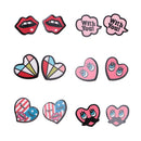 6 Pair Acrylic Earrings Hip Hop Women Colorful Ear Stud Decor Heart Lip