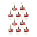 10 x On/On Side Bend Small Mini Toggle Switch Round Handle 6 Pin Red