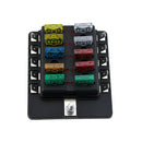 Car Boat 6V/12V/24V 10 Way Fuse Box Holder And Fuse With Red LED Light Kit