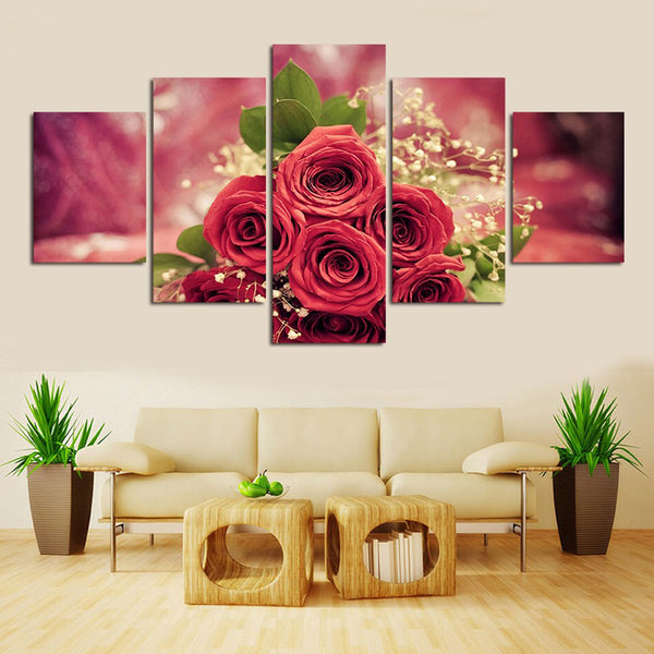 1 Set of 5PCS Canvas Painting for Home Bedroom Cafe Hotel Room Wall Art Wall Decor Paintings Rose Flower Print Charms 40/60/80cm