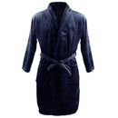 Men Women Collar Charms Long Sleeve Wrap Belted Loose Coral Fleece Sleepwear Loungewear Spa Robe Bathrobe Navy L