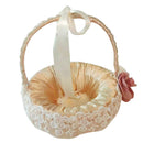 Beige Satin Lace Pearls Bowknot Handle Wedding Flower Girl Basket Bridal Bridesmaid Petals Basket Decoration