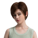 Elegant Women Short Layered Straight 100% Real Human Hair Wigs With Cap for Costume Party Heat Resistant Brown