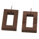 Rectangle Hollow Design Plain Design Brown Wooden Women Earrings Jewelry