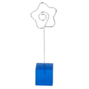 Blue Cube Base Card Picture Memo Photo Clip Holder Flower Shape Wire Clip