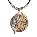 Vintage Steampunk Angle Wing & Gear Pendant Necklace With Leather Rope Chain