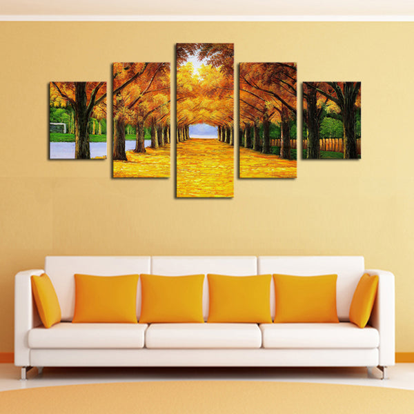 1 Set of 5PCS Canvas Modern Home Bedroom Office Wall Decor Wall Art Painting Picture Gold Trees Print Pattern Charms
