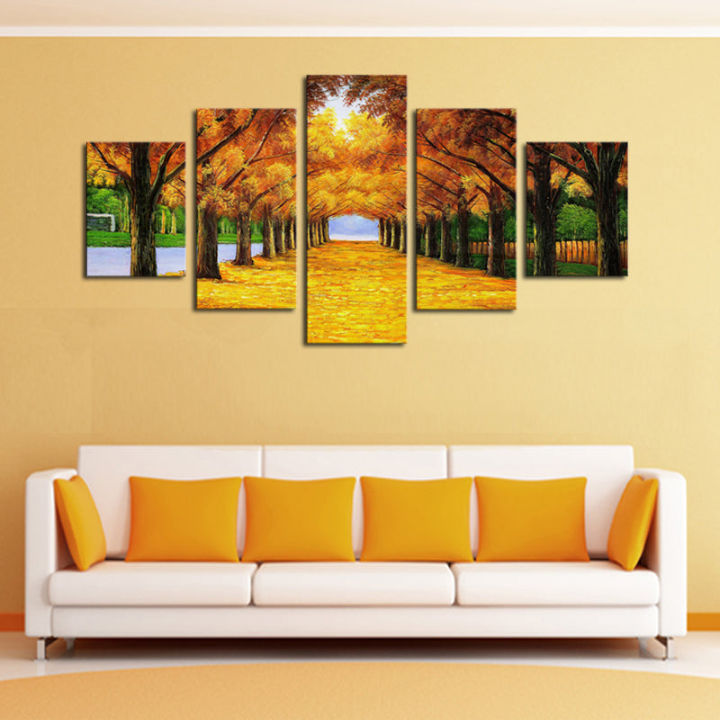 1 Set of 5PCS Canvas Modern Home Bedroom Office Wall Decor Wall Art Painting Picture Gold Trees Print Pattern Charms