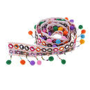 National Style Rainbow Ribbon Pom Pom Ball Fringe Tassel Lace Trim Upholstery Curtain Chair Bag Cushion Bohemia Dress Costume Sewing Edging Decorations 1 Yard x 70mm