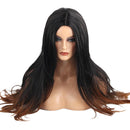 24" Brown Omber Women Long Hair Full Wig Natural Curly Wavy Synthetic Cosplay Party Wigs with Free Cap