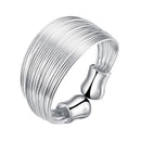 Silver Wide Multi-line Open Adjustable Stainless Steel Ring for Women Girl