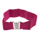 Women Comfortable Wear Elastic Faux Leather Buckle Waist Shaper Waist Wide Belt Stretch Waistband Rose Red