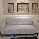 3-Seater Furniture Protector Quilted Slipcover Sofa Seat Cover Light Gray