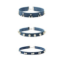 3 Pieces Mixed Designs Pearl Beads Flat Blue Jean Denim Choker Necklace
