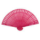 Vintage Wood Hollow Carved Hand Fan Foldable Fan - Fuchsia