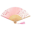 Portable Chinese Japanese Folding Hand Held Fan Pink Silk Lady Dancing Fan Summer