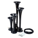Loud 150dB 4/Four Trumpet Train Air Horn With 12V Electric Solenoid Black