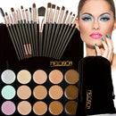 15-Color Concealer Palette+20Pcs Eyebrow Lip Liner Makeup Brush Black Coffee