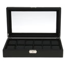12 Men Watch Box Black PU Leather Display Glass Top Jewelry Case Organizer Box