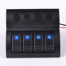 4 Gang Waterproof Car Marine Rocker Switch Panel Circuit Breaker Blue LED