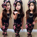 Set Of Baby Girls Comfortable Fashionable Floral Cotton Blend T-Shirt Pants Headband 110