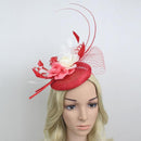 Women Girls Ladies Fashionable Feather Net Fascinator Hat Cap Wedding Prom Party Headband Headpiece Head Accessory Red