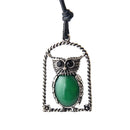 Women Vintage Green Gemstone Owl Pendant Necklace Long Sweater Chain