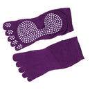 Women Cotton Yoga Pilates Practice Gym Toe Socks Anti-slip Shock Absorption Foot Massage Full Grip Socks 1 Pair Purple