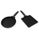 Lightweight 2-Piece Square & Round Cast Iron Skillet/ Fry Pan Set with Storage Bag Camping Picnic Fishing Outdoor