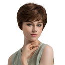 10 Inches Women Synthetic Natural Short Layered Straight Full Hair Wigs with Bang for Cosplay Party Daily Wear Mix Brown